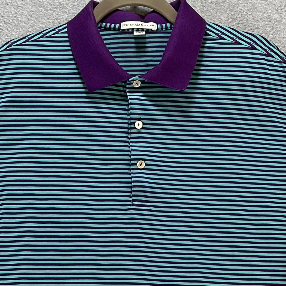 Peter Millar Polo Shirt Mens L Purple Teal Striped Cotton Preppy Classic - Picture 1 of 9